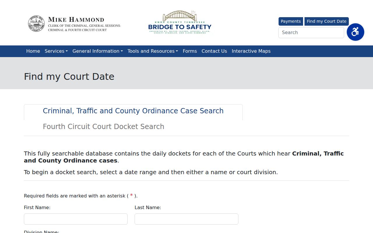 Knox County people search using criminal court docket tools