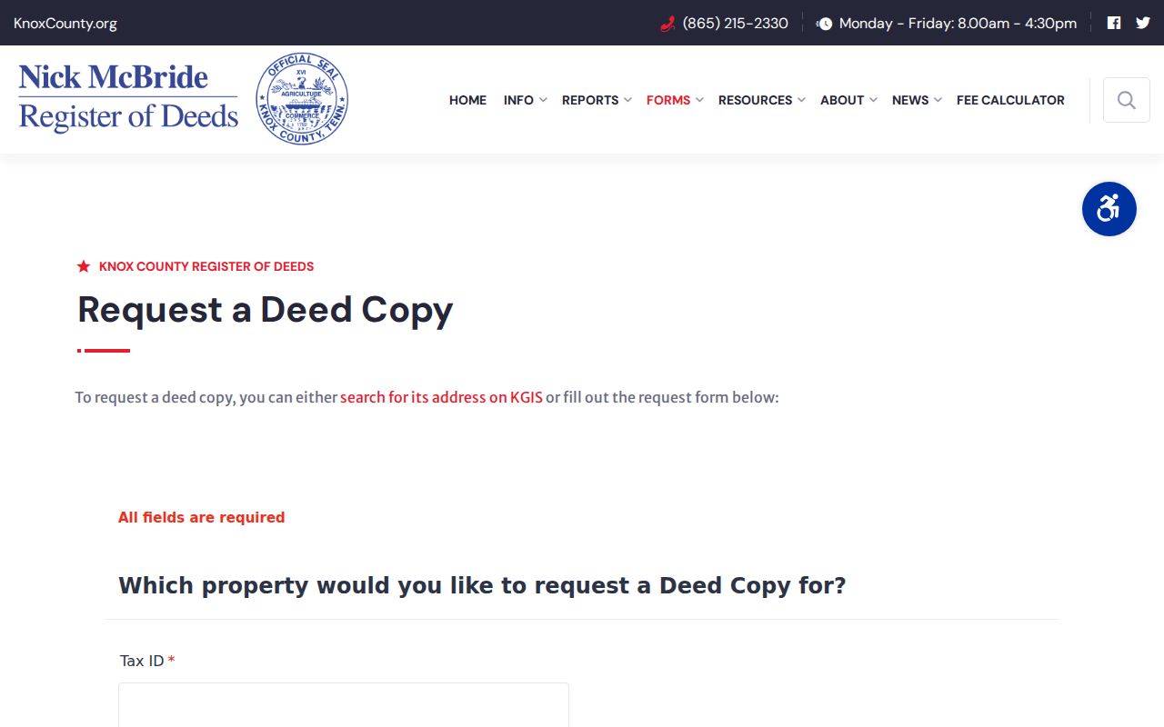 Knox County people search with the Register deed request