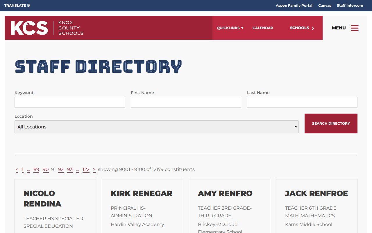 Knox County people directories school staff search