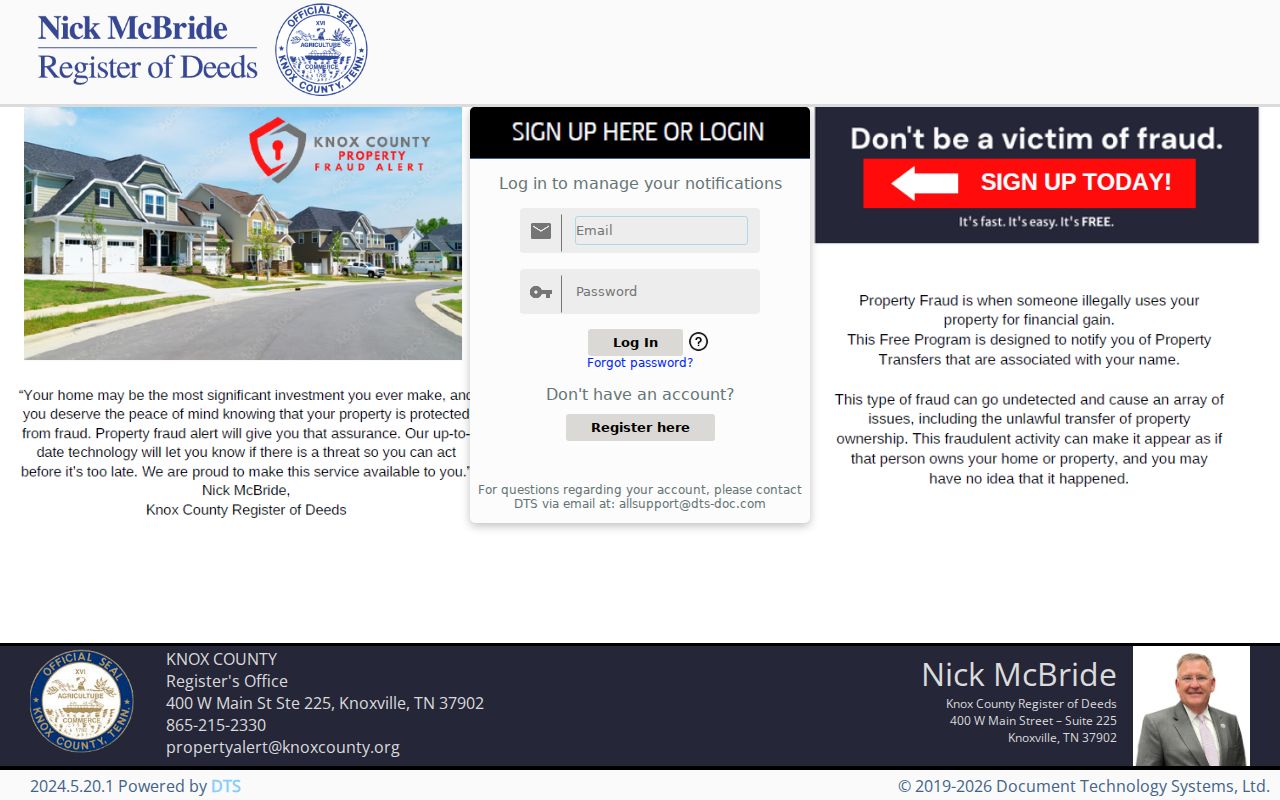Knox County public records fraud notification enrollment portal
