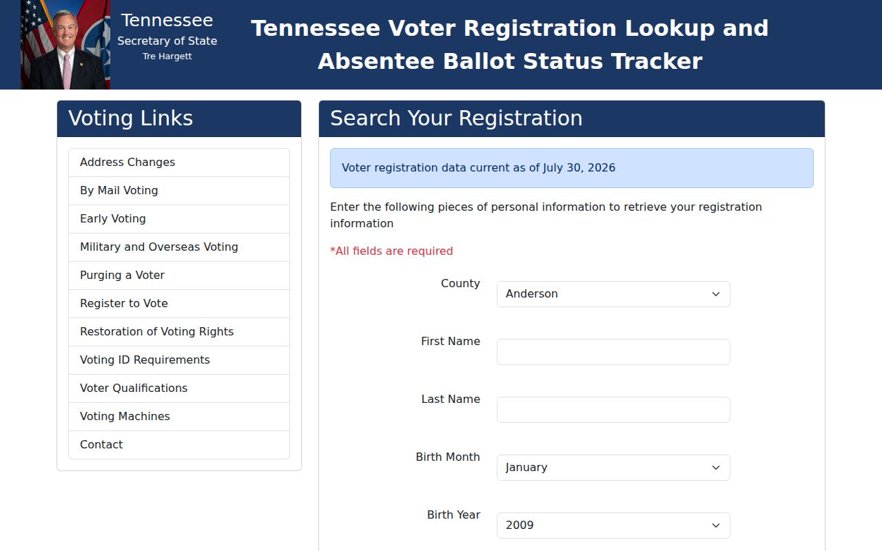 Knox County voter registration five-field lookup